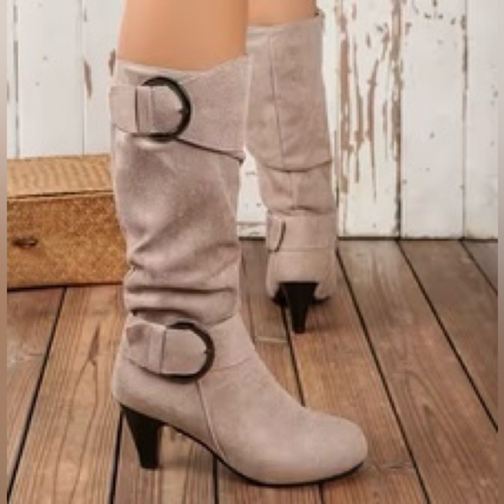 Elegant women’s boots - Synthetic suede | beige, casual style - size 37